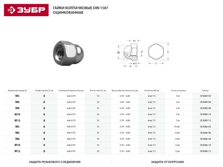 Гайка ЗУБР &quot;МАСТЕР&quot; колпачковая DIN 1587, оцинкованная,  M6, 5кг 303680-06 купить в Надыме