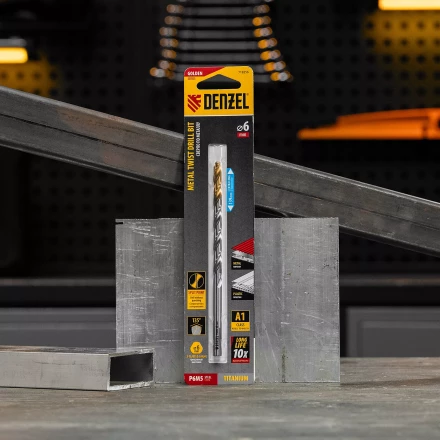 Сверло спиральное по металлу Denzel 6 х 139 мм, Р6М5, Golden Tip, удлиненное, 718256 купить в Надыме