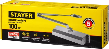 Доводчик дверной STAYER, для дверей массой до 100 кг, цвет белый 37916-100 купить в Надыме