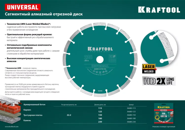 Диск алмазный отрезной для УШМ UNIVERSAL 36680-230 купить в Надыме