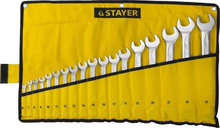 Набор: Ключ STAYER "PROFI" гаечный комбинированный, Cr-V сталь, хромированный, 6-32мм, 18шт 27081-H18 купить в Надыме
