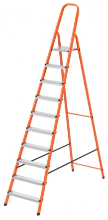 Стремянка, 10 ступеней, стальной профиль, ступени сталь, оранжевая, Россия, Сибртех 97973 купить в Надыме