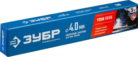 ЗУБР Д 4.0 х 450 мм, 5 кг в коробке, УОНИ 13/55 с основным покрытием, электрод сварочный, Профессионал (40025-4.0) купить в Надыме