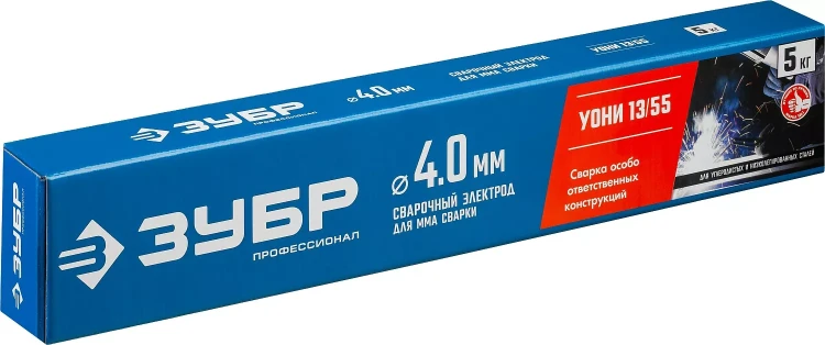 ЗУБР Д 4.0 х 450 мм, 5 кг в коробке, УОНИ 13/55 с основным покрытием, электрод сварочный, Профессионал (40025-4.0) купить в Надыме