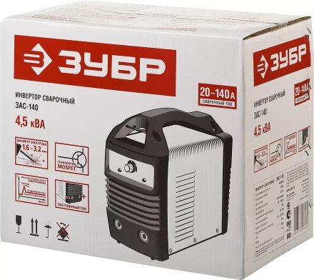 Инвертор ЗУБР сварочный, электр. 1,6-3,2 мм, А20-140, 1*220В ЗАС-140 купить в Надыме