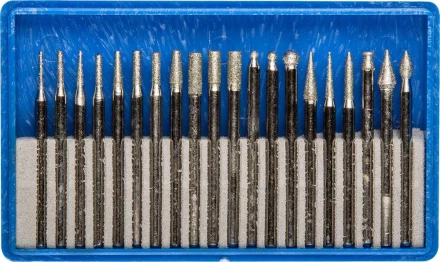Набор ЗУБР: Мини-насадки с алмазным напылением в пластиковом боксе, P=180, хвостовик d=3мм, 20 предметов 33383-H20 купить в Надыме