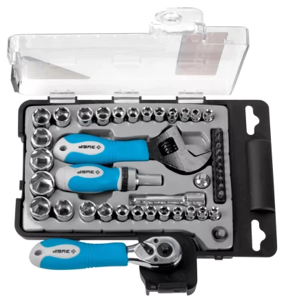 Набор ЗУБР Слесарно-монтажный инструмент "ЭКСПЕРТ", ключ развод.,отвертка реверс. с насадками, пласт.бокс, 43пред. 25290-H43 купить в Надыме