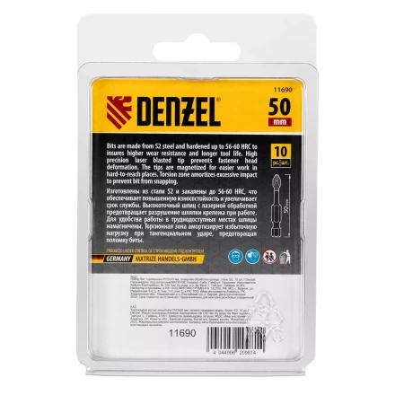Бита IMPACT, PH3x50 мм, лазерная обработка шлица, сталь S2, 10 шт., Е 6,3 Denzel 11690 купить в Надыме