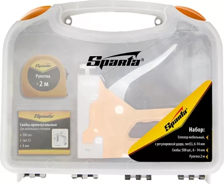 Набор: степлер мебельный регулируемый скобы 500 шт рулетка 2м. тип скобы 53 6-14 мм Sparta 42003 купить в Надыме
