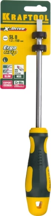 Отвертка KRAFTOOL, Cr-Mo-V сталь, двухкомпонентная противоскользящая рукоятка, SL, 8,0x150мм 250071-8.0-150 купить в Надыме