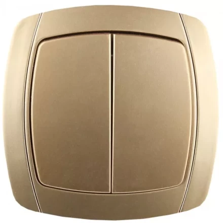 Выключатель СВЕТОЗАР "АКЦЕНТ" двухклавишный в сборе, цвет золотой металлик, 10А/~250В SV-54234-GM купить в Надыме