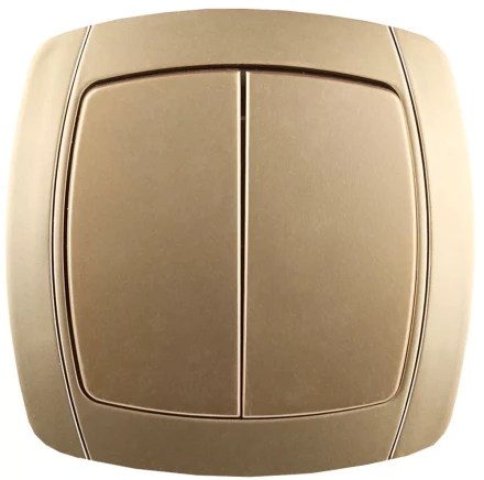 Выключатель СВЕТОЗАР "АКЦЕНТ" двухклавишный в сборе, цвет золотой металлик, 10А/~250В SV-54234-GM купить в Надыме