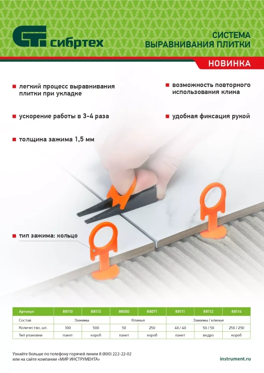 Комплект зажим и клин для системы выравнивания плитки СВП Кольцо, 40/40 шт. в пакете Сибртех 88111 купить в Надыме