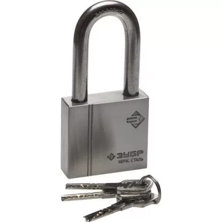 Замок ЗУБР &quot;ЭКСПЕРТ&quot; навесной, нержавеющая сталь (корпус и дужка), удлиненная закаленная дужка, 60мм 37290-60-1 купить в Надыме