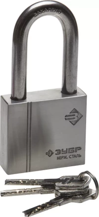 Замок ЗУБР &quot;ЭКСПЕРТ&quot; навесной, нержавеющая сталь (корпус и дужка), удлиненная закаленная дужка, 60мм 37290-60-1 купить в Надыме