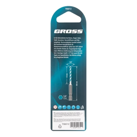 Сверло универсальное Gross, Multipurpose PRO, 6-гр. хвостовик, 6мм, 706012 купить в Надыме