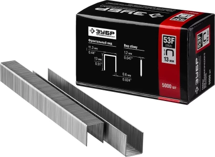 Скобы тип 53F, 13 мм, особотвердые, ЗУБР "ПРОФЕССИОНАЛ" 31950-13, 5000 шт 31950-13 купить в Надыме