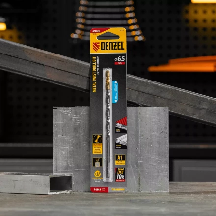 Сверло спиральное по металлу Denzel 6,5 х 148 мм, Р6М5, Golden Tip, удлиненное, 718257 купить в Надыме