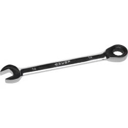 Ключ ЗУБР "ПРОФИ" гаечный комбинированный трещоточный, Cr-V сталь, хромированный, 14мм 27074-14