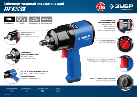 Ударный пневмогайковерт ПГ-880к 64250 серия ПРОФЕССИОНАЛ купить в Надыме