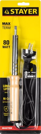 Паяльник STAYER "MASTER" с деревянной рукояткой и долговечным жалом, 80 Вт, клин 55310-80 купить в Надыме