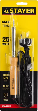 Паяльник MAXTerm с деревянной рукояткой, жало - конус, STAYER 55310-25, 25 Вт 55310-25 купить в Надыме