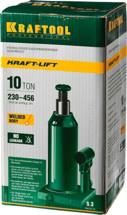Домкрат гидравлический бутылочный &quot;Kraft-Lift&quot;, сварной, 10т, 230-456мм, KRAFTOOL 43462-10 43462-10_z01 купить в Надыме