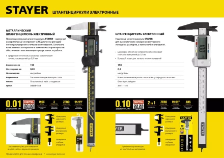 Штангенциркуль STAYER "MASTER" электронный, направляющая из композитных матер. на основе углеродного волокна, пластик корпус, шаг измерения 0,1, 150мм 34411-150 купить в Надыме