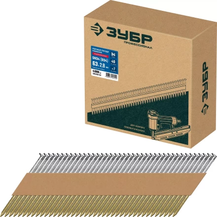 ЗУБР SN34 (D34) 63 х 2.8 мм, реечные гвозди рифленые оцинкованные, 4000 шт (305399-63) купить в Надыме