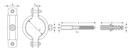ЗУБР 1 1/2, цинк, 1 шт, трубный хомут с сантехнической шпилькой и дюбелем (37866-47-52) купить в Надыме