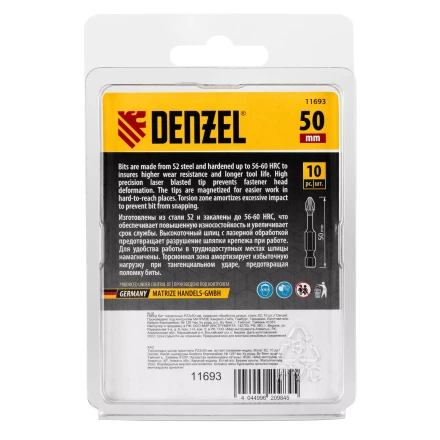 Бита IMPACT, PZ3x50 мм, лазерная обработка шлица, сталь S2, 10 шт., Е 6,3 Denzel 11693 купить в Надыме