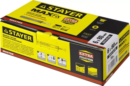 Дюбель-гвоздь полипропиленовый, потайный бортик, 6 x 80 мм, 70 шт, STAYER Master 30645-06-080 30645-06-080 купить в Надыме