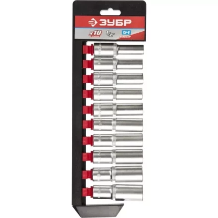Набор ЗУБР "МАСТЕР": Торцовые головки (1/2") удлиненные на пластиковом рельсе, Cr-V, 10-19мм, 10 предметов 27653-H10 купить в Надыме