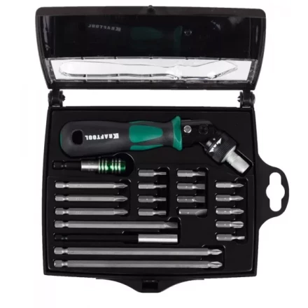 Отвертка KRAFTOOL "EXPERT", реверсивно-рычажная, с битами и головками, 22шт 25555-H22 купить в Надыме