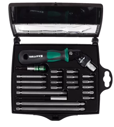 Отвертка KRAFTOOL "EXPERT", реверсивно-рычажная, с битами и головками, 22шт 25555-H22 купить в Надыме