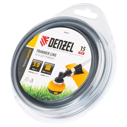 Леска для триммера армированная алюминием квадратная Denzel 3,0мм х 15м, блистер ALUFLEX 96836 купить в Надыме