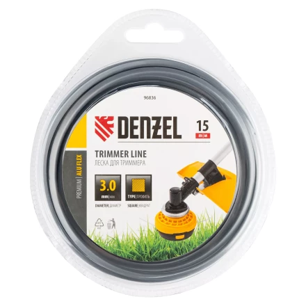 Леска для триммера армированная алюминием квадратная Denzel 3,0мм х 15м, блистер ALUFLEX 96836 купить в Надыме