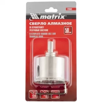 Сверло алмазное по керамограниту 55 х 67 мм 3-гранный хвостовик MATRIX 726553 купить в Надыме