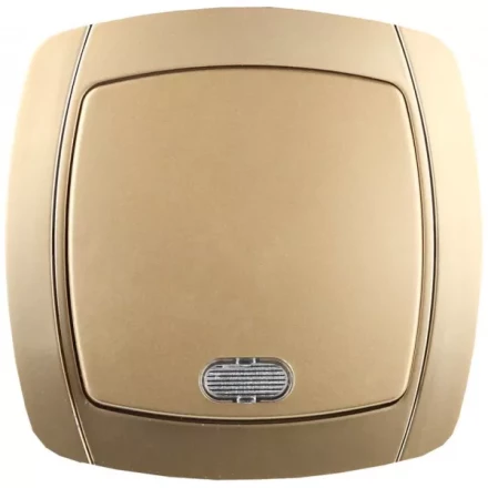 Выключатель СВЕТОЗАР "АКЦЕНТ" одноклавишный в сборе, с подсветкой, цвет золотой металлик, 10А/~250В SV-54231-GM купить в Надыме