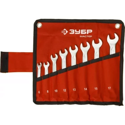 Набор ЗУБР "МАСТЕР": Ключ гаечный комбинированный, Cr-V сталь, хромированный, 6-17мм, 8шт 27087-H8 купить в Надыме