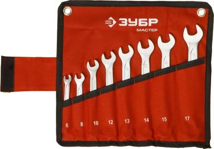 Набор ЗУБР "МАСТЕР": Ключ гаечный комбинированный, Cr-V сталь, хромированный, 6-17мм, 8шт 27087-H8 купить в Надыме