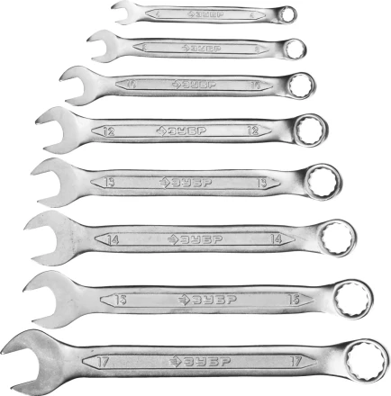 Набор ЗУБР "МАСТЕР": Ключ гаечный комбинированный, Cr-V сталь, хромированный, 6-17мм, 8шт 27087-H8 купить в Надыме