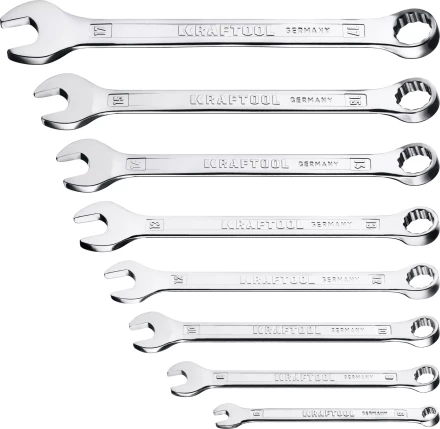 Наборы ключей комбинированных KRAFTOOL, Cr-V, DIN 3110, на пластиковой подвеске 27079-H8C купить в Надыме