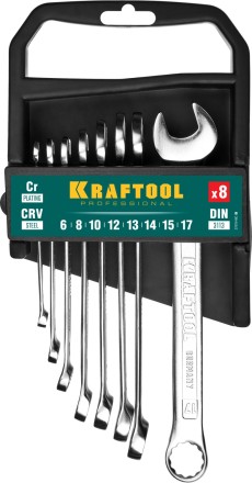 Наборы ключей комбинированных KRAFTOOL, Cr-V, DIN 3110, на пластиковой подвеске 27079-H8C купить в Надыме