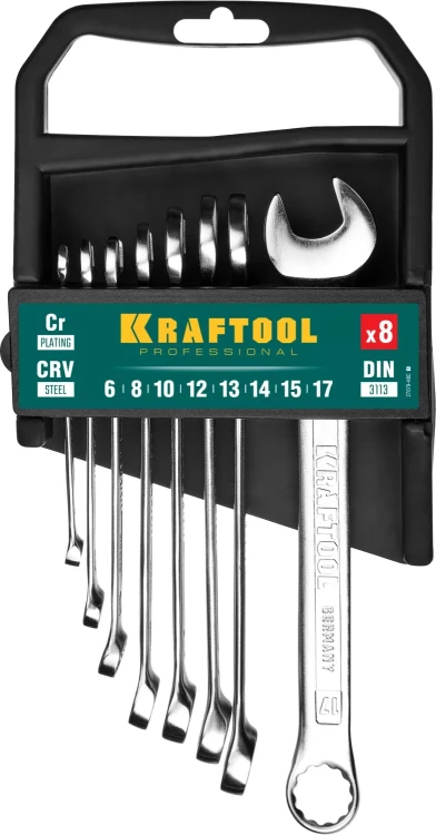 Наборы ключей комбинированных KRAFTOOL, Cr-V, DIN 3110, на пластиковой подвеске 27079-H8C купить в Надыме