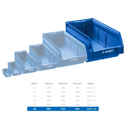 ЗУБР ЛСК-38, 38 л, 500 х 310 х 250 мм, складской лоток, Профессионал (38061-38) купить в Надыме