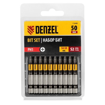 Бита PH1х50, сталь S2, цилиндр., 10 шт. Е 6,3 Denzel 11648 купить в Надыме