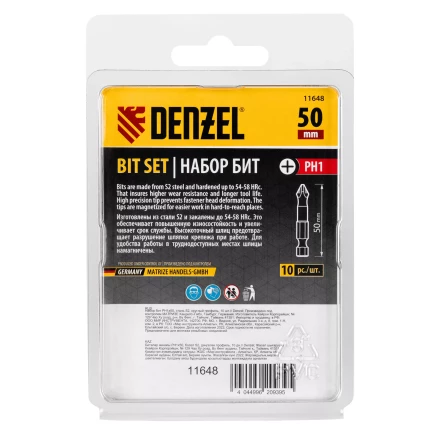 Бита PH1х50, сталь S2, цилиндр., 10 шт. Е 6,3 Denzel 11648 купить в Надыме
