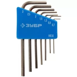 Набор ключей имбусовых ЗУБР "ЭКСПЕРТ" МИНИ для точных работ, Cr-V, HEX 0,7, 0,9, 1,3, 1,5, 2, 2,5, 3 мм, 7 шт 27471-H7