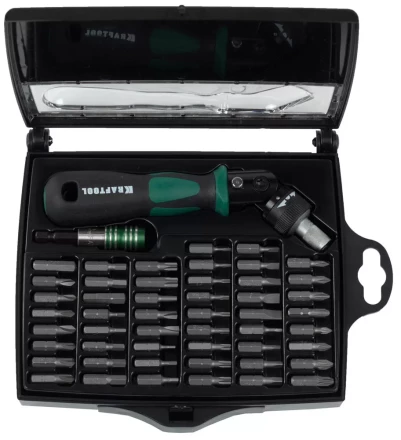 Отвертка KRAFTOOL "EXPERT", реверсивно-рычажная, с битами и головками, 52шт 25555-H52 купить в Надыме